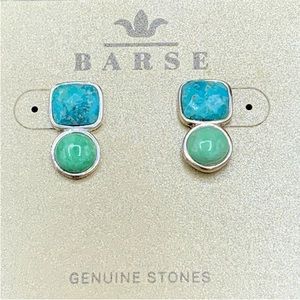 BARSE Sterling Silver Overlay Faceted Turquoise & Green Variscite Earrings NWT